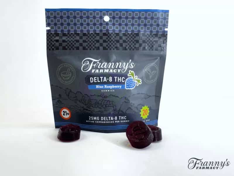 Franny’s Farmacy 25mg Delta-8 Blue Raspberry Gummies – Now Vegan + No Melt